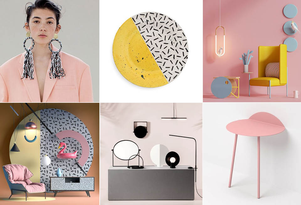 4 circle memphis style pastels pink and yellow graphic