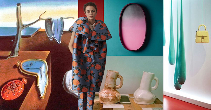 PI dali red blue teal yellow collor blob model fashion surrealism mirror form round art
