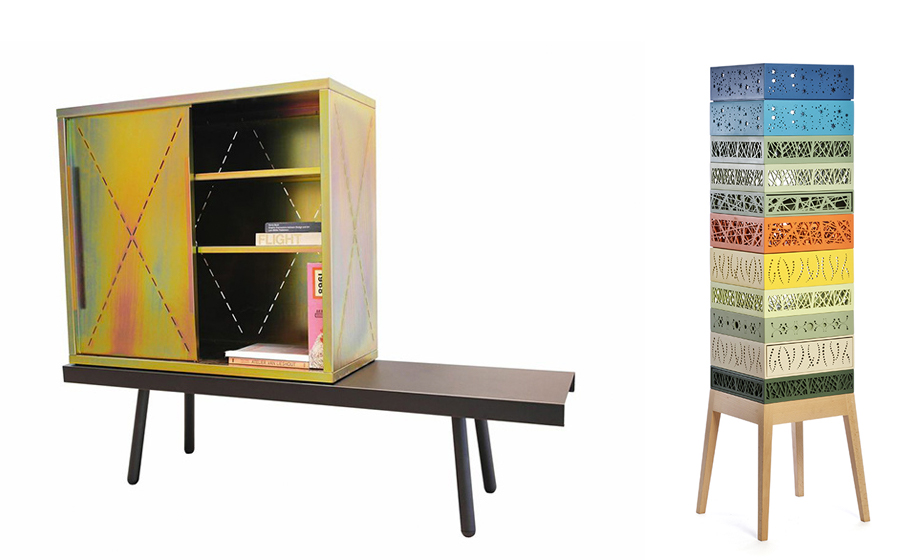 Sebastian Herkner cabinet Natalia Geci stool and boxes