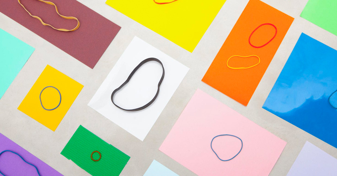 colorful red yellow green burgundy orange pink blue elastics cards promotional material