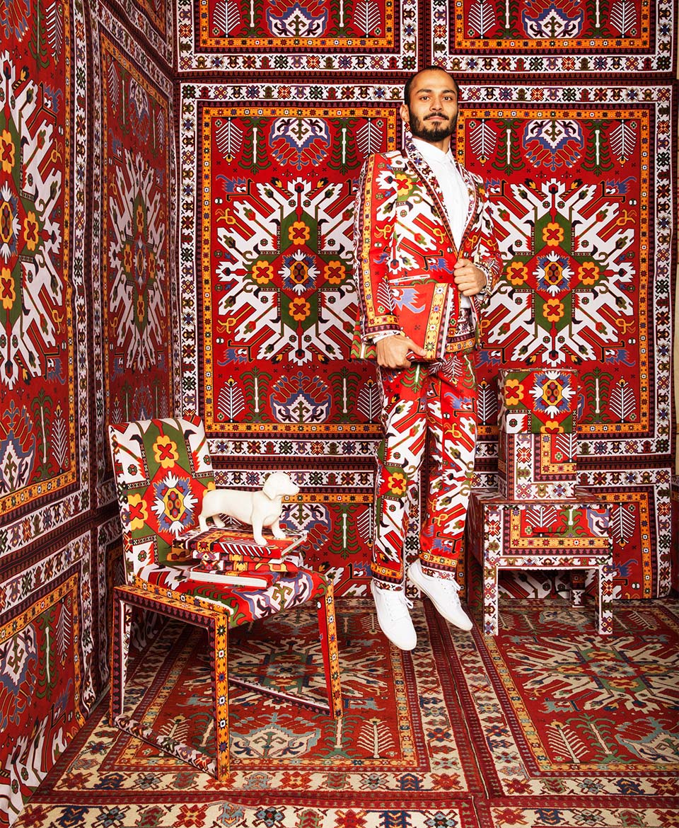farid rasulov red carpet jumping pattern modern furniture persian carpet