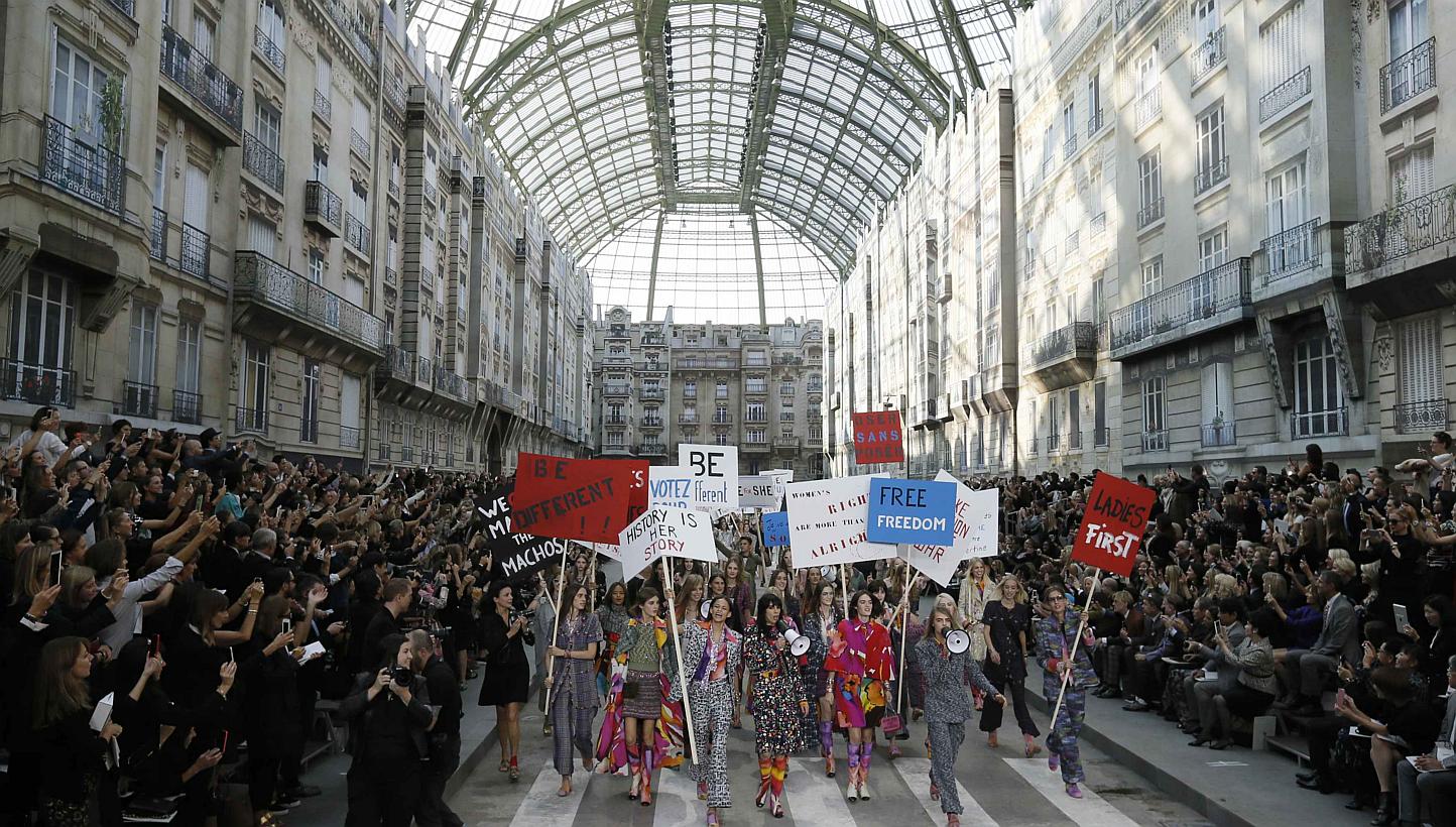 paris protest chanel 2015 runway