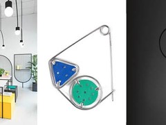 Zonnebril van Giorgio Armani F 2017, speelse winkelinrichting van architectenduo Ana Milena Hernández Palacios and Christophe Penasse, de broche is hét sieraad van nu, zoals deze van Loewe, lamp 'Circle' van Hannakaisa Pekkala, leuke vondst in brillenzaak door architectenbureau ORA