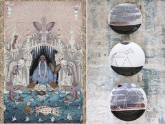 'Polar Byzantine Chapter 4' vloerkleed van Klaus Haapaniemi voor Moooi en borden van Ana Deman & Annette van Ryhsen via mom.maison-objet.com