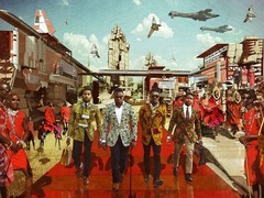 Vigilism, Nairobi Jump Center [Nairobi 2081 A.D.], from the 'Our Africa 2081A.D.' series, illustration for the Ikiré Jones Heritage Menswear Collection, 2013, © Courtesy Olalekan (vigilism.com) and Walé Oyéjidé (ikirejones.com)