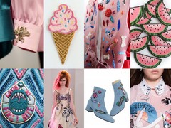 v.l.n.r. en v.b.n.b.: Gucci AW15 photography by Federico Ferrari, ijsje via etsy.com, Virginia Burlina via flickr.com, watermeloenen via etsy.com, Roberta Einer SS16, Marc Jacobs Resort 2017 via theimpression.com, schoenen met patches via Macon&Lesquoy Vivetta AW16