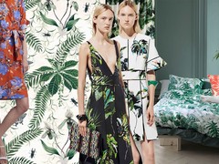 links: Monique Lhuillier Resort 2016 via vogue.com, achtergrondillustratie: Charlotte Day Design, midden: Proenza Schouler SS16 Ready-To-Wear via vogue.com, rechts: H&M Home collectie 2016
