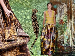 links: Valentino SS16 Ready-To-Wear via vogue.com, midden: Dennis Basso SS16 Ready-To-Wear via vogue.com, illustratie links: Jack Dylan, schilderij rechts: Rodrigo Bueno van atelier Mata Adentro