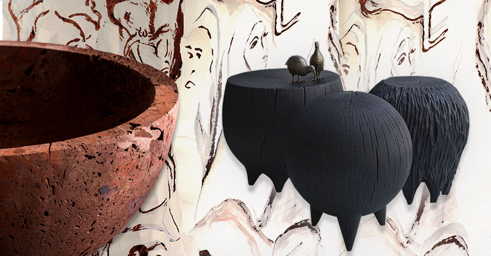 wild minimalism pottery tables burnt wood