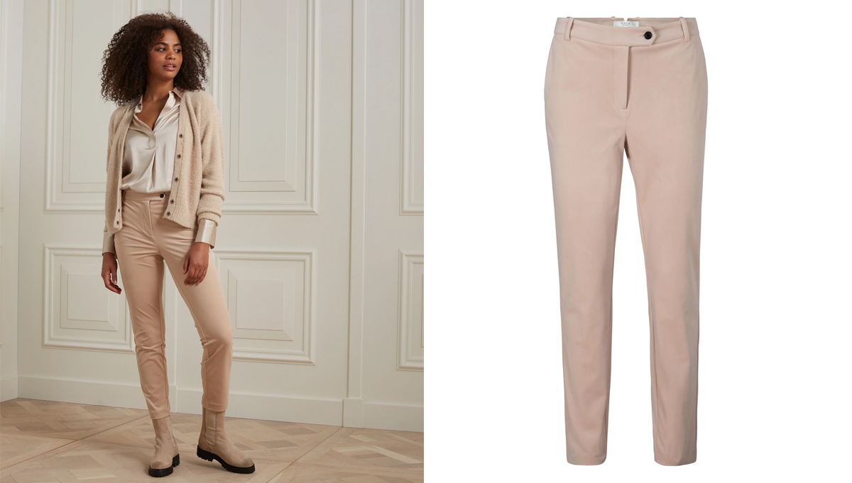 yaya Fluwelen chino met stretch Frosted Almond Light Sand